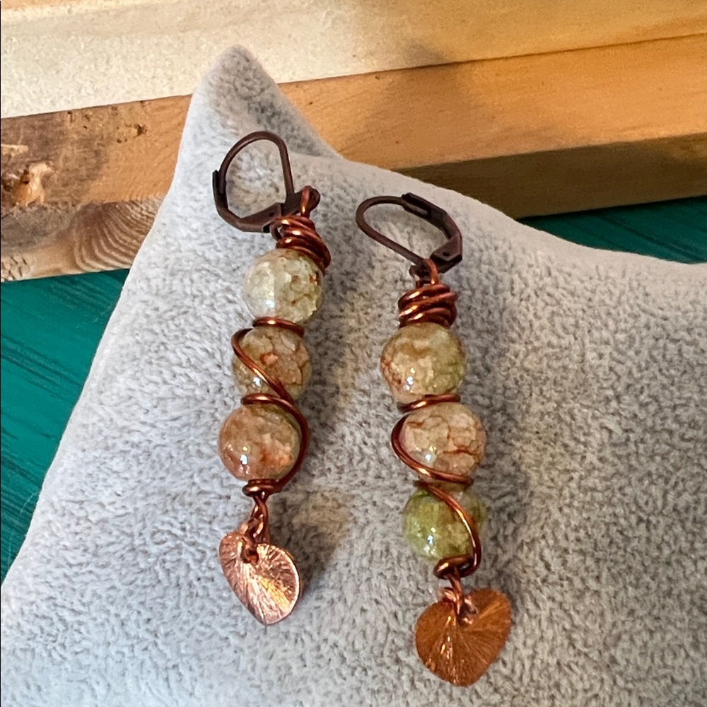 Wire Wrap Snakeskin Agate Earrings - Picture 2 of 3